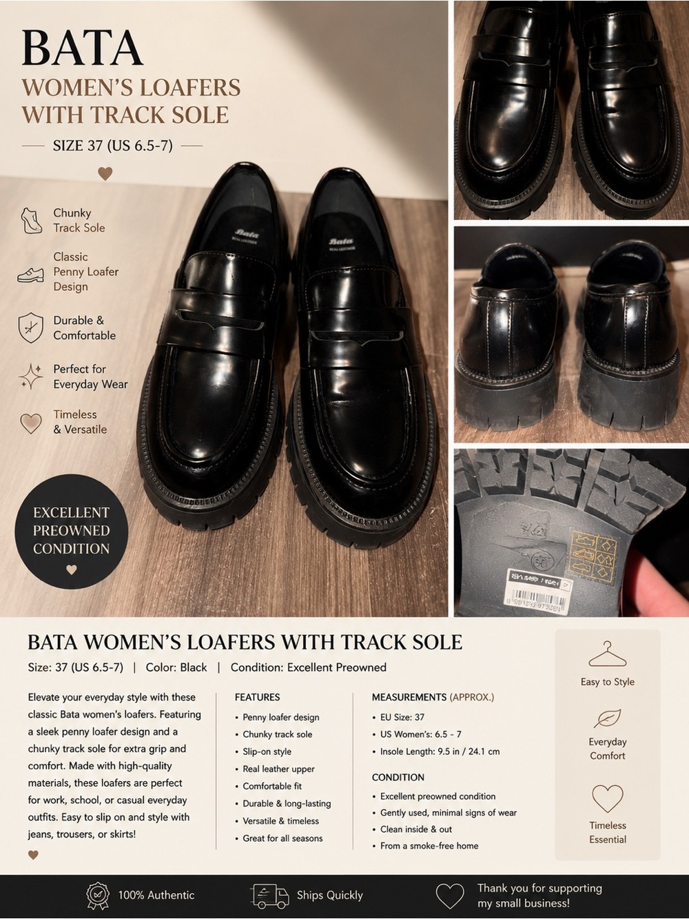 Bata Women's Black Penny Loafers with Track Sole